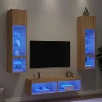 Mobili TV a Muro con LED 6pz Rovere Sonoma Legno Multistrato 3216624