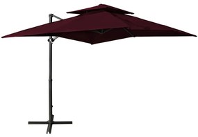 Ombrellone A Sbalzo Con Doppia Copertura 250x250 Cm Bordeaux /