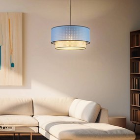Duolla Lampada sospesa Boho, rattan, tessuto, beige/jeans