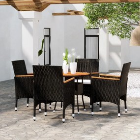 Set bistrot da giardino 5 pz polyrattan e legno massello nero