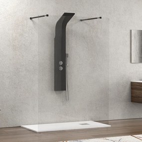 Kamalu - Walk-in doccia 140cm con staffe nere vetro trasparente KW3000N