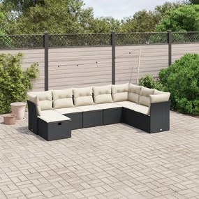 Set divani da giardino con cuscini 8 pz nero in polyrattan