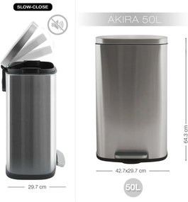 Cestino per la spazzatura color argento opaco in acciaio con pedale 50 l Akira – Spirella
