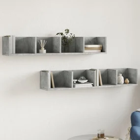 Mobili Parete 2 Pz Grigio Cemento 99x18x16,5 Cm İn Multistrato /