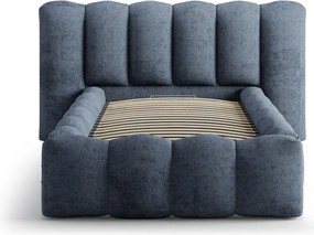 Letto singolo imbottito blu scuro con contenitore con rete inclusa 90x200 cm Lupine – Micadoni
