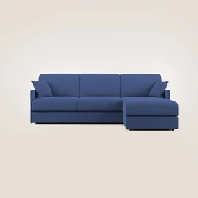 Evans Divano letto angolare con penisola in morbido tessuto impermeabile T02 blu 272 cm Destro (mat. 160x197)