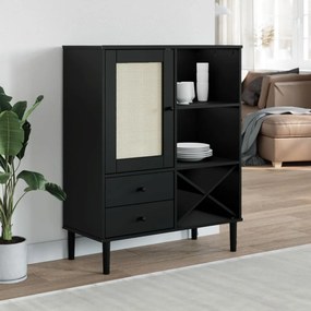 Credenza senja aspetto rattan nero 90x40x112 cm massello pino