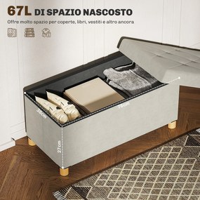 Panca Contenitore Pieghevole 67L 76x38x38cm Rivestimento Effetto Velluto Bianco Crema...