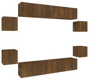 Set mobili porta tv 8pz rovere marrone in legno multistrato