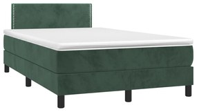 Letto a molle con materasso e led verde scuro 120x200cm velluto