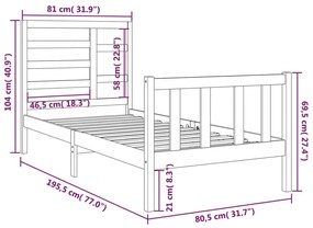 Giroletto Bianco in Legno Massello 75x190 cm Small Single