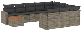 Set divani da giardino 11 pz con cuscini in polyrattan grigio