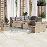 Set Divani da Giardino 11 pz con Cuscini Beige in Polyrattan 3217809