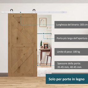 Kit per Porta Scorrevole con Binario 183 cm in Acciaio Bianco...