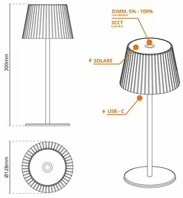 Lampada da Tavolo Solare 2.2W, IP54 CCT Dimmerabile - Nera Colore del corpo Nero