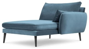 Poltrona lounge in velluto azzurro con gambe nere, angolo destro Lento - Kooko Home