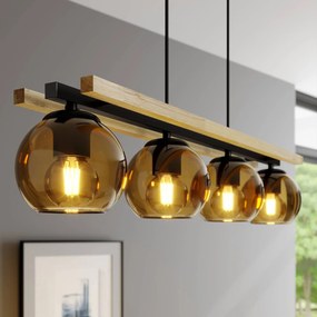 Lampada a sospensione in vetro Enrique Lindby, dimmerabile, Legno scuro, Soggiorno / Sala da pranzo, Vetro, Moderno, Lampada a sospensione