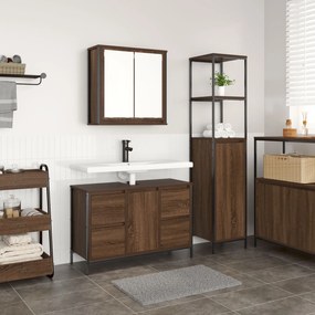 Set di mobili per bagno 2 pezzi in legno ingegnerizzato color noce