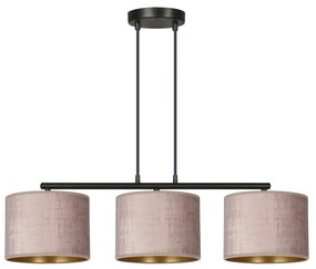 Lampadario 3 Luci Ganesha In Acciaio Nero E Paralumi In Tessuto Rosa