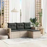 Set Divano da Giardino 4pz con Cuscini Grigio Chiaro Polyrattan 3220071