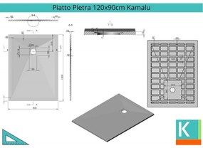 Kamalu - piatto doccia 120x90 effetto pietra colore grigio