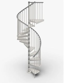 Scala a chiocciola a base tonda Zeta IRIS, larghezza 120 cm, struttura in acciaio galvanizzato bianco, gradini in acciaio galvanizzato, colore grigio