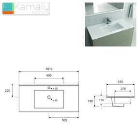 Kamalu - mobile bagno 100cm con lavabo a incasso installazione sospesa tod-100la