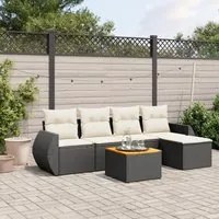 Set Divano da Giardino 6 pz con Cuscini Nero in Polyrattan 3257309