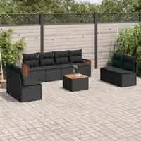 Set Divani da Giardino 9 pz con Cuscini Nero in Polyrattan 3227574