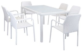 AXONA - set tavolo in alluminio e teak cm 150 x 90 con 6 poltrone Axona
