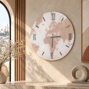 Orologio rotondo in vetro temperato con mappamondo Rosa D65 cm - CALIN