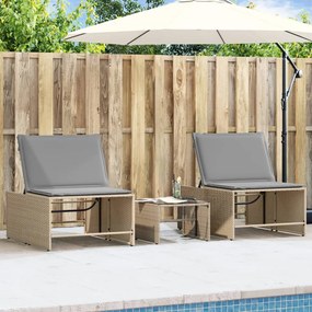 Lettini Prendisole 2 Pz Con Tavolino Beige İn Polyrattan /