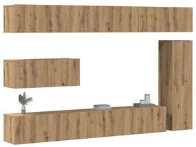 Set Mobile Tv 7 Pz Montato A Parete Rovere İn Legno Multistrato /