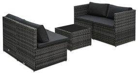 Set divani da giardino 5 pz con cuscini in polyrattan grigio