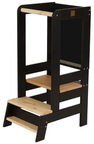 Torre di apprendimento nera/di colore naturale in pino massiccio Montessori – Meowbaby