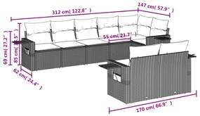 Set divani da giardino 8 pz con cuscini marrone in polyrattan