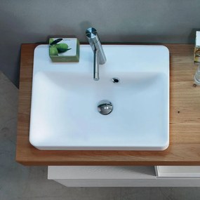 Lavabo da appoggio rettangolare in resina L 55 x H 10 x P 43 cm bianco piletta non inclusa