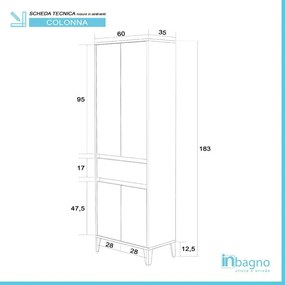 Colonna bagno da terra L. 60 cm Way bianco lucido 4 ante e 1 cassetto