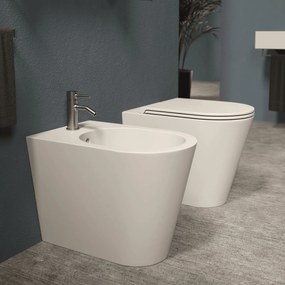 Coppia Di Sanitari a Terra Senza Brida Alice Ceramica "Hide Round" Bianco Lucido