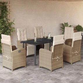 Set da pranzo da giardino 7 pz con cuscini beige in polyrattan