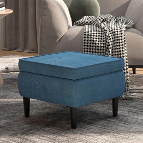 Poggiapiedi Con Gambe İn Legno Blu İn Velluto /