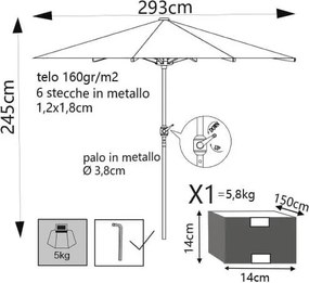 MARITUS - ombrellone tondo da giardino palo centrale 3 m
