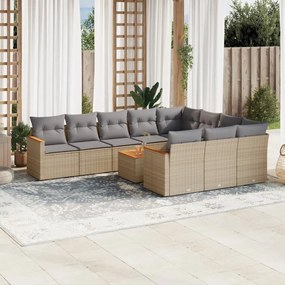 Set Divano da Giardino 11 pz con Cuscini Beige Misto Polyrattan