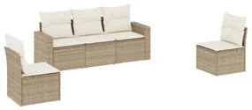Set divano da giardino 5 pz con cuscini beige in polyrattan