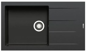 Lavello integrato 1 vasca con gocciolatoio laterale destro o sinistro PYRAMIS Athlos granito L 50 x L 86 cm nero