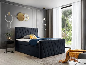 Letto matrimoniale boxspring Dusseldorf - 180 x 200 cm , Tessuto blu scuro