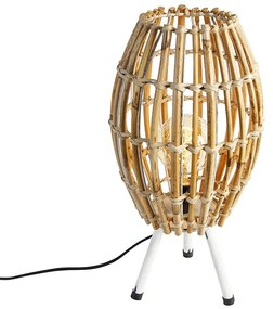Lampada da tavolo rustica treppiede bambù con bianco - Canna Capsule