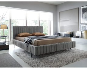 Letto matrimoniale imbottito grigio con contenitore e rete inclusi 160x200 cm Plissa – ELTAP