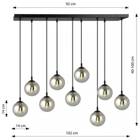 Lampadario a Sospensione in Acciaio e Vetro COSMO 9 Nero 9xE14 Colore delle Sfere Grafite