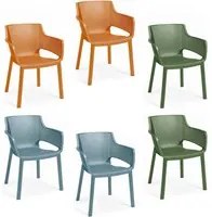 Set 6 Sedie da Giardino 61x54x79h cm Keter Elisa Chair Verde Arancio e Azzurro